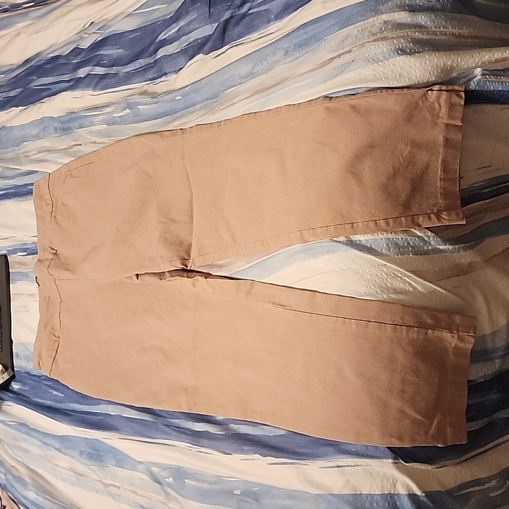 Bella Rose Pull On Tan Stretch Ankle Pants, Size L